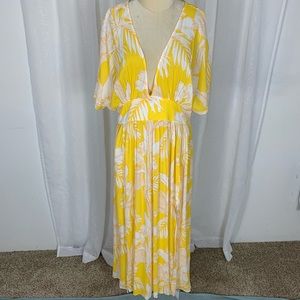 Cupshe yellow and white tropical print maxi caftan dress